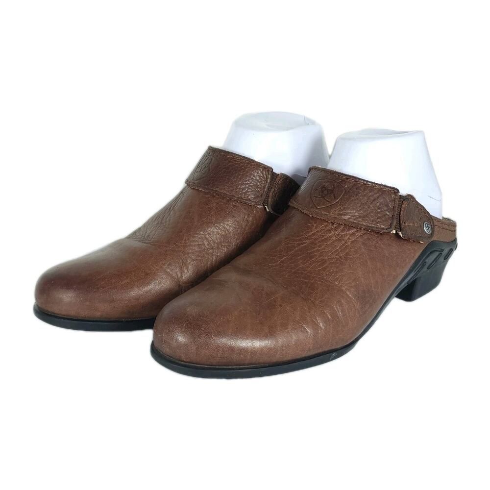Ariat Women's US9,5M Brown Leather Slip On Slingback Western Mules Shoes